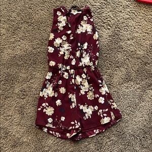 Floral Burgundy Womens Romper